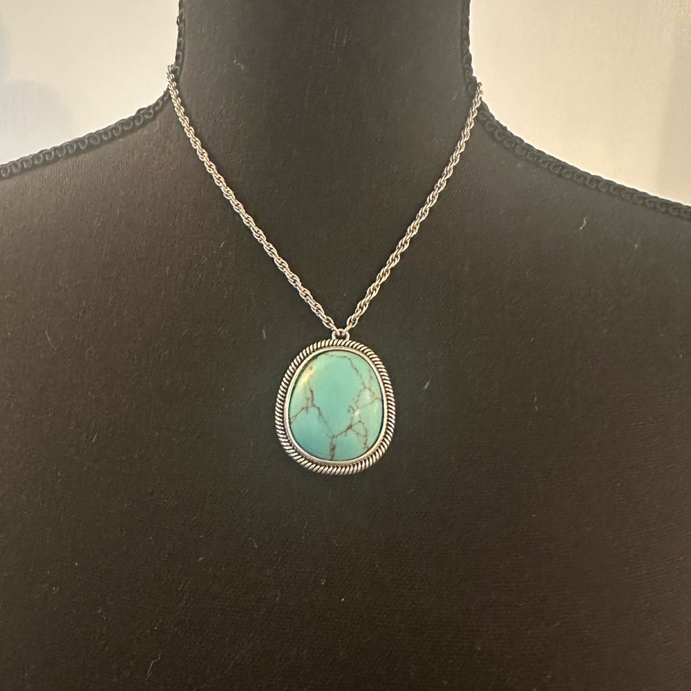 Vintage Lucky Brand Turquoise and Silver-Tone Pendant Necklace